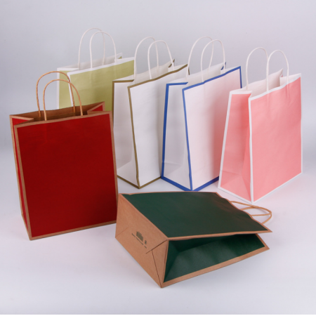 Luxury Paper Bag Packaging Kraft For Fast Food Take Away Recyclable With Full Color Printing 