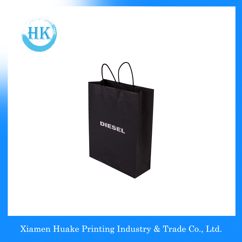 Black Color Environmental Paper Bag With Rope Handle 