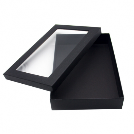 High End Black Paper Rigid Box With Clear PVC Window Gift Paper Box Packaging 