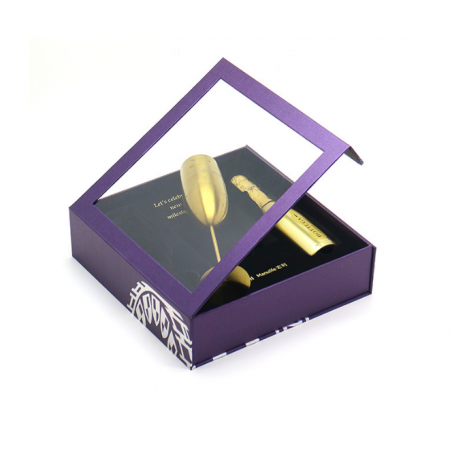 Champagne Gift Packaging Transparent Paper Box Insert With Hot Stamping Logo 